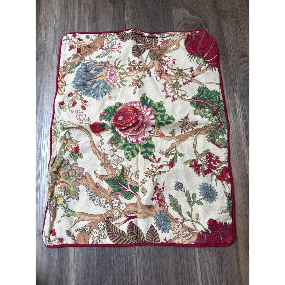 Pottery Barn Floral Pillow Shams Set of 3 Standard Cream Red Linen Blend Chintz